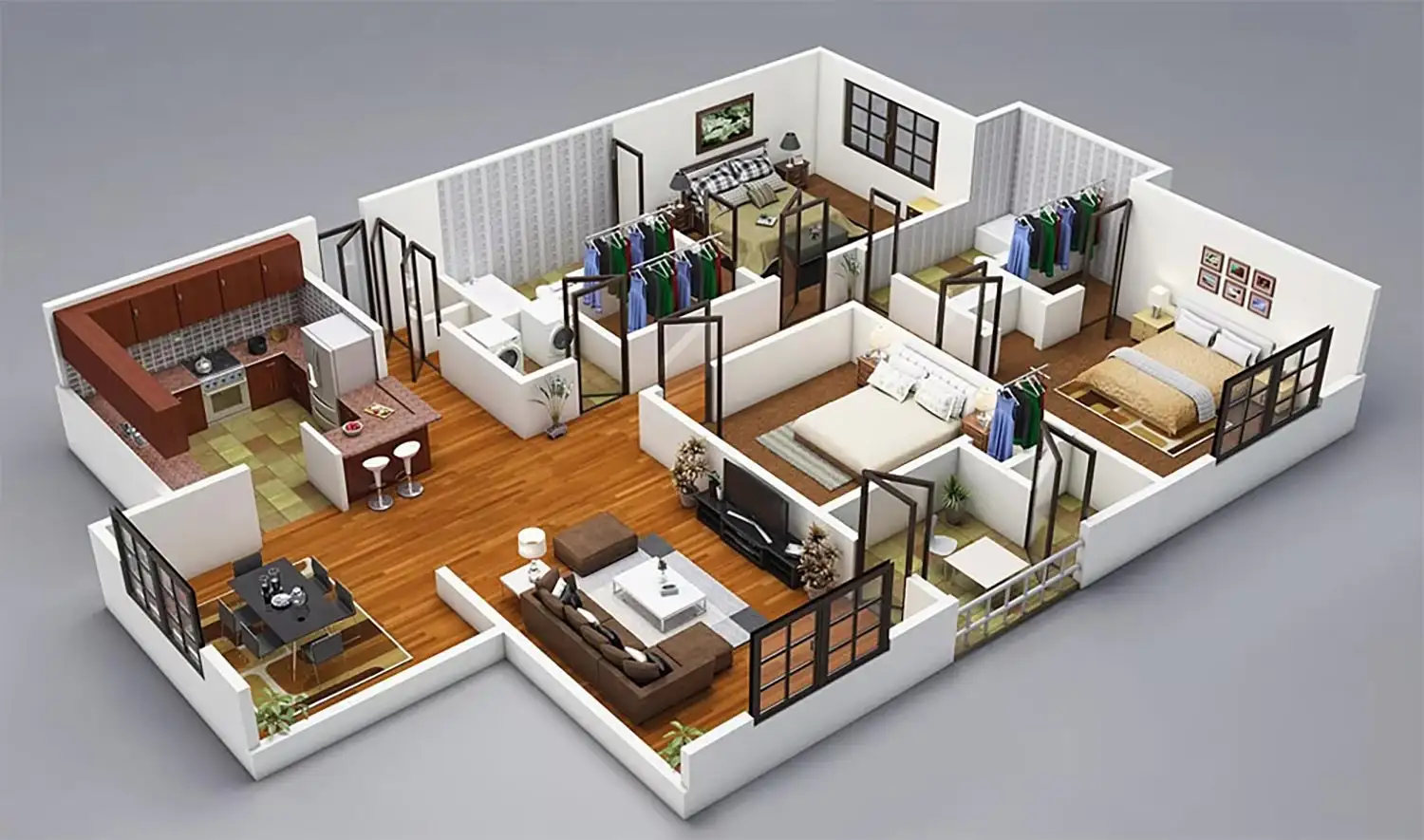 Detailed 3D floor plan rendering