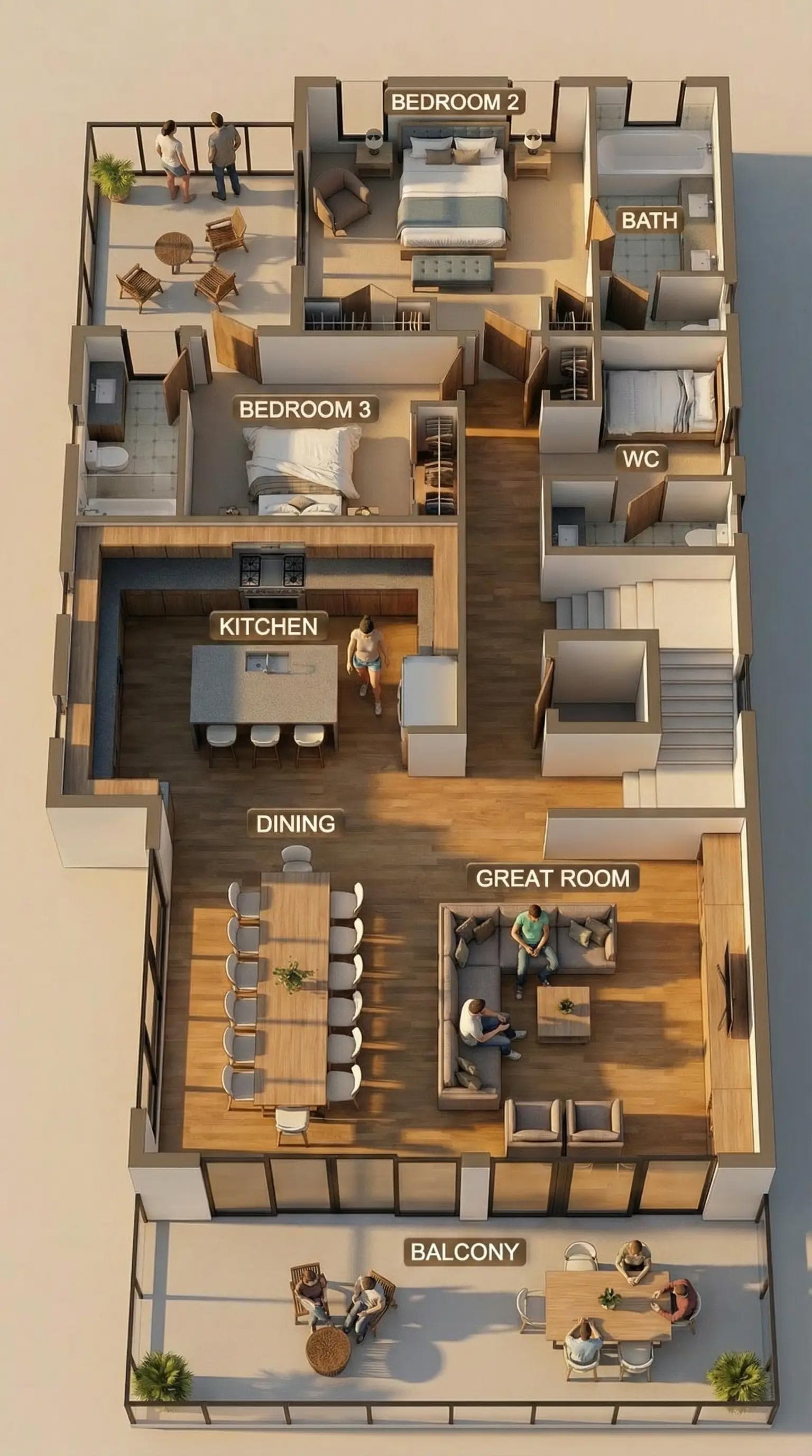 3d floorplan college 1 — architectural rendering by The Render Café — 3D rendering services Cincinnati