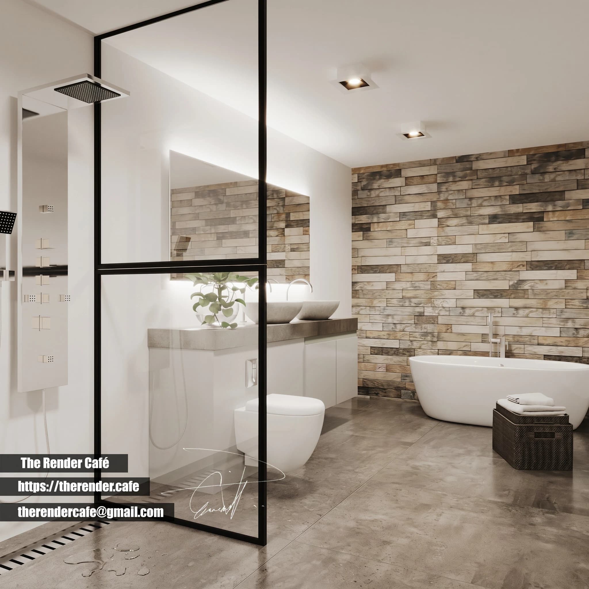 Bathroom interior architectural rendering
