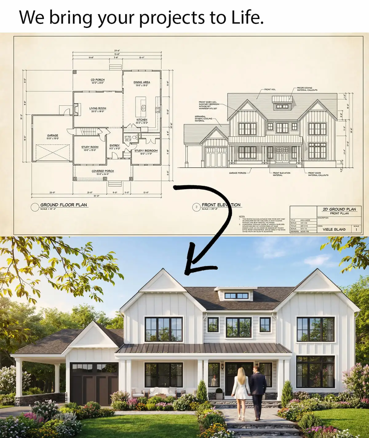 2D plans to 3D architectural rendering process