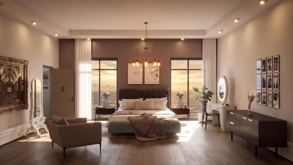 Bedroom Cam AI 2 Sunset — architectural rendering by The Render Café